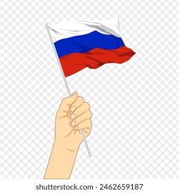 Vector illustration of Russia flag in hand on transparent background