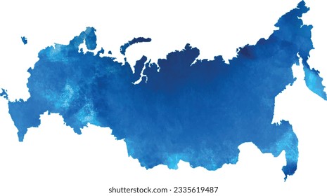 Vector illustration of Russia map in a charming watercolor style. This blue map illustration is perfect for adding a touch of artistic flair to your map or geographic projects.