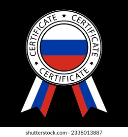 Vector illustration of Russia ribbon certificate on black background.