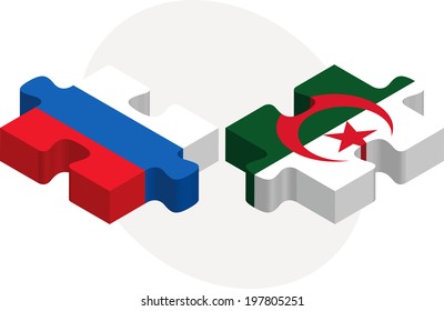 Vector illustration of Russian and Algerian Flags in puzzle isolated on white background