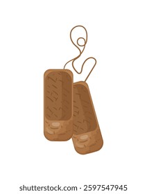 Vector illustration of Russian bast shoes made of woven materials.