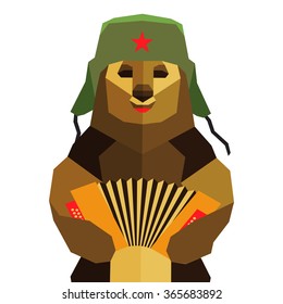 Vector illustration of Russian bear with hat and harmonic
