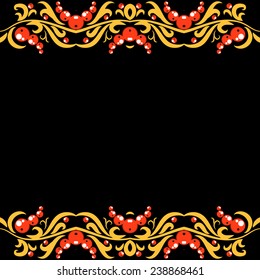 Vector illustration of russian decorative frame with rowan berries and leaves 