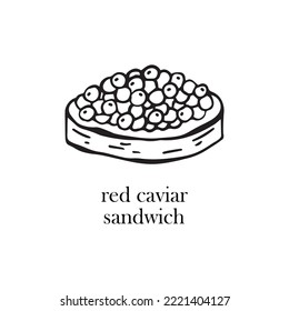 Vector illustration of a Russian dish - red caviar sandwich. Dishes for Christmas and New Year.