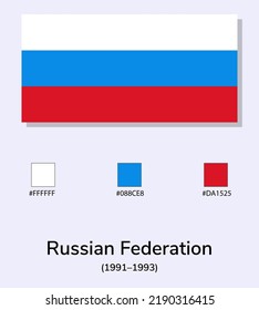 Vector Illustration of Russian Federation (1991–1993) flag isolated on light blue background. Illustration Russian Federation (1991–1993) flag with Color Codes. As close as possible to the original. 
