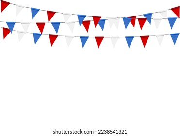 Vector illustration of Russian flag festive bunting against. Party background with flags on white background.