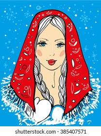 Vector illustration of russian girl. Winter season