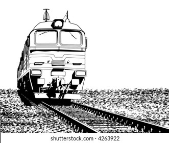 Vector illustration of a Russian locomotive with ground grunge as a removable separate layer