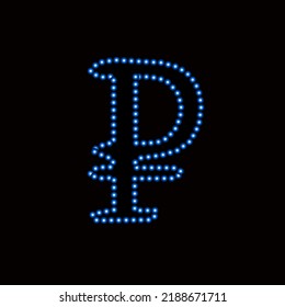 Vector illustration of Russian ruble with neon effect.