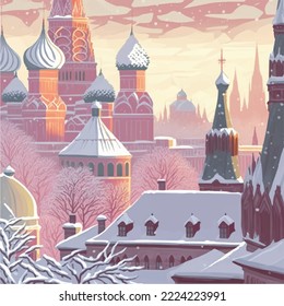 Vector illustration of russian winter in Mocow