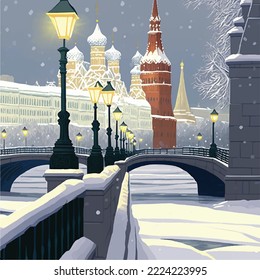 Vector illustration of russian winter in Mocow