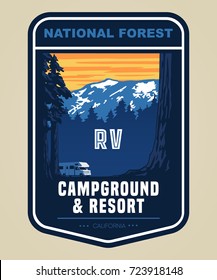 Vector illustration rv resort logo. Retro badge  