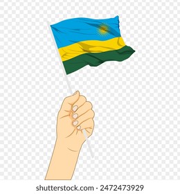 Vector illustration of Rwanda flag in hand on transparent background