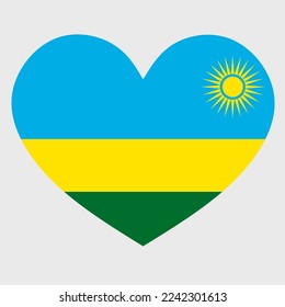 Vector illustration of the Rwanda flag with a heart shaped isolated on plain background. I love Rwanda. Happy Independence Day