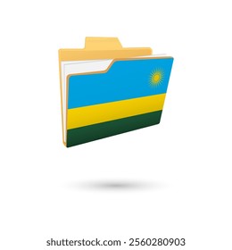 Vector illustration of Rwanda flag isolated in file folder on white background.