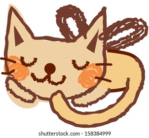 Vector illustration of s sleeping brown cat