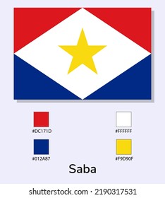 Ilustración vectorial de la bandera de Saba aislada en fondo azul claro. Ilustración de la bandera Saba con códigos de color. Lo más cerca posible del original. listo para usar, fácil de editar. 
