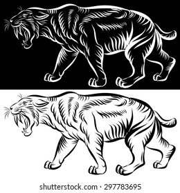 Vector illustration of saber-toothed tiger or smilodon isolated on white background