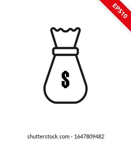 Ilustración vectorial de un símbolo de línea de icono de saco de dinero. Pasos10