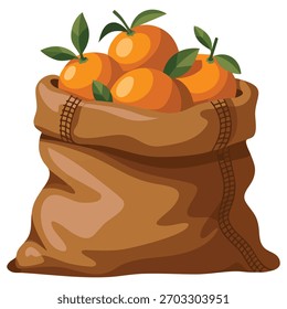 Ilustração vetorial de saco de laranjas isoladas sobre fundo branco adequado para produto de frutas de embalagem de supermercado ou citrinos saudável temático criativo design