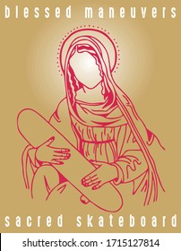 Vector illustration of sacred figure holding a skateboard.