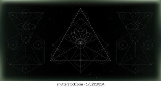 Vector illustration of the sacred geometry figures on the deep green background