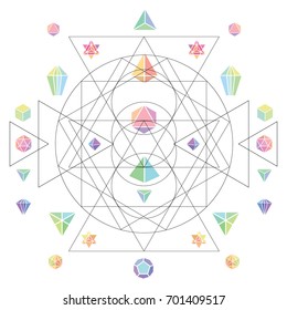 vector illustration of sacred geometry ornament with colorful gems for mystic backgrounds