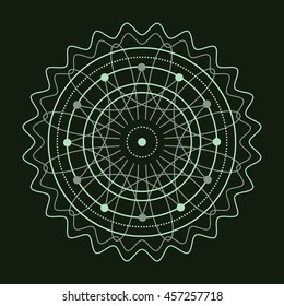 Vector illustration of sacred geometry  round  symbol. Design for logo, game, cover, card.