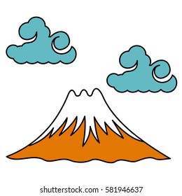 Vector illustration the sacred Mount Fuji. Traditional Japanese symbol. Advertisements, signs, stickers, web banners, signage. Isolated on a white background.