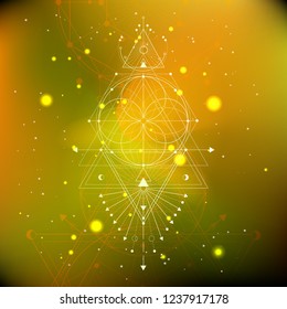 Vector illustration of Sacred or mystic symbol on abstract background. Geometric sign drawn in lines. Multicolored. For you design and magic craft.