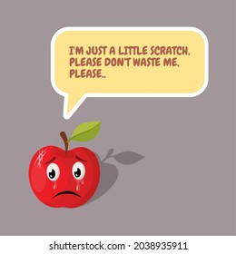 Vector illustration, sad and afraid apple being thrown away, design for world food day and International Awareness Day on Food Loss and Waste.