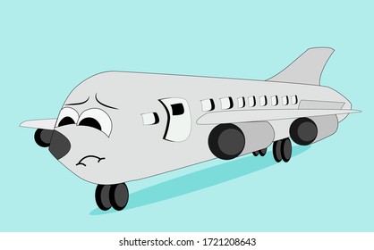 Vector illustration of sad airplane