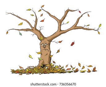 Vector illustration of Sad autumn tree