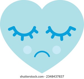 Vector illustration of a sad blue heart. Melancholy and heartbreak.