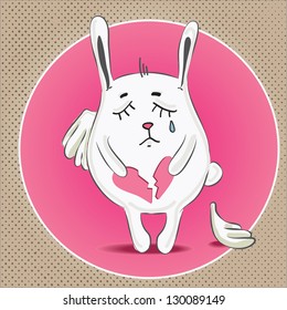 vector illustration sad bunny and broken heart   wings