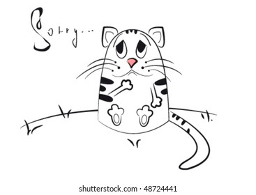 The vector  illustration of a sad cat