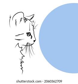 Vector illustration of sad cat. Line art.