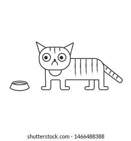 Vector illustration of a sad cat. Simple style. Black and white color. Isolated illustration for printing on paper or clothing. Icon of a sad geometric cat for web.