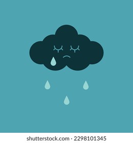 Vector illustration of a sad cloud, crying cloud. Rainy, sad and melancholic day. Blue Monday.