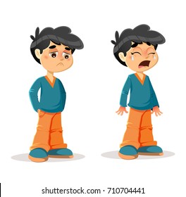 Vector Illustration of Sad Crying Young Boy Body Language and Expressions