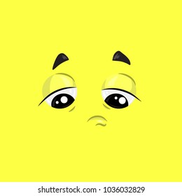 Vector illustration of the sad cute face on yellow background.