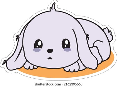 Ilustración vectorial de un conejo lindo y triste. Triste bebé. Aislado. Estilo plano. Un icono o una pegatina. Kawaii