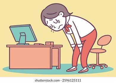 Vector illustration of a sad, depressed office worker character. Ideal for mental health, workplace stress, and burnout concepts. Flat cartoon style for relatable, impactful visuals.