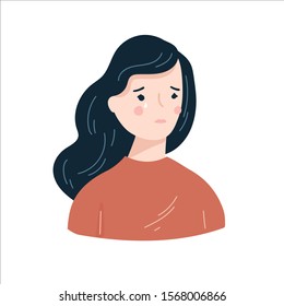  vector illustration of sad depression young woman. crying, sad, sorrow expression face