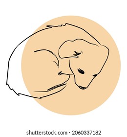 Vector Illustration Of Sad Dog. Line Art.