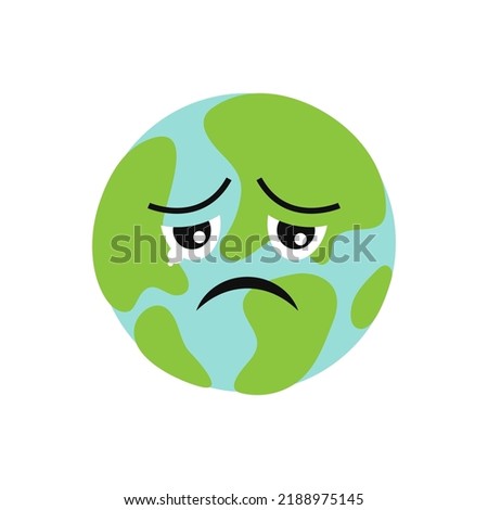 Vector illustration of sad earth character on white background.