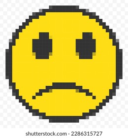 Vector illustration of sad emoticons in a pixel art 8 bit video game style. Simple design on transparent background (PNG).