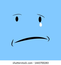 Vector illustration, sad emotion on blue background. Grieving, crying.