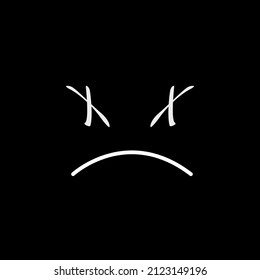 Vector Illustration Of Sad Face With X Eyes Isolated On Black Background.