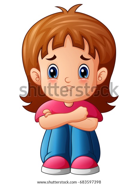 Vector Illustration Sad Girl Cartoon Sitting People Education